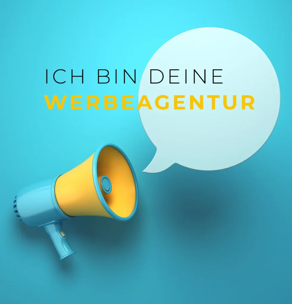 werbeagentur_muelheim_marketing_kommunikation_mobil Gelbes Megafon mit Sprechblase – Kreative Kommunikation und Marketing-Konzepte von Two for You.